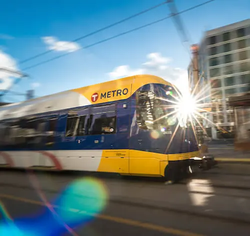 Metro Light Rail cruising through Downtown