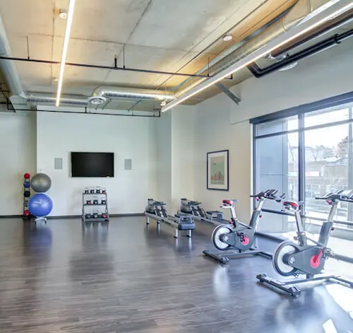 Yoga room with spin and stretching equipmeent