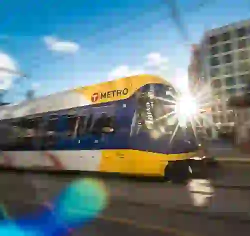Metro Light Rail cruising through Downtown