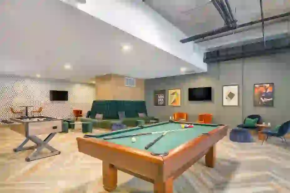 Pool table in the Game Room at The Link Minneapolis