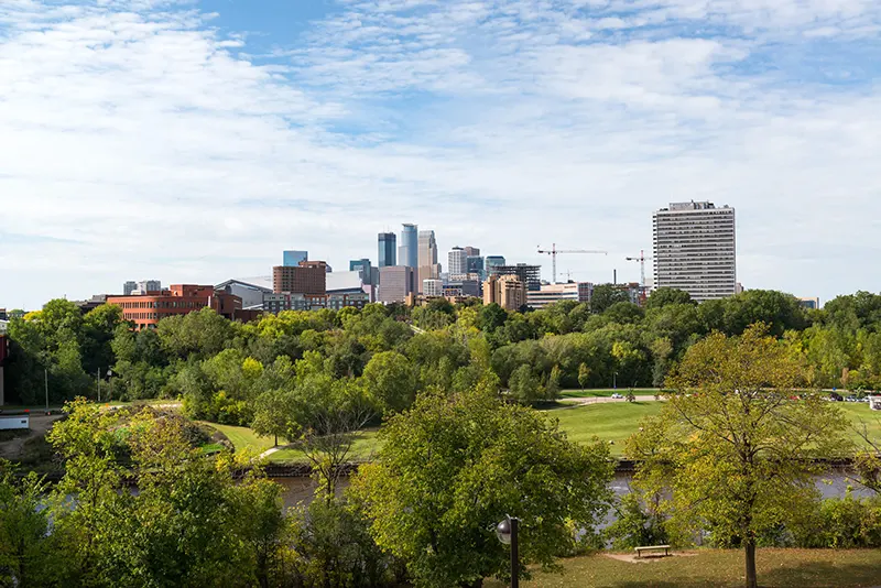 Aerial view of downtown Minneapolis, MN